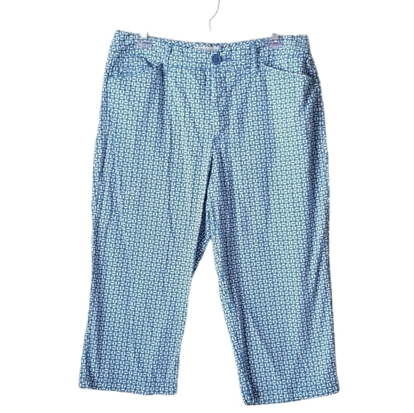 St. John's Bay Stretch Capri Straight Pants Blue and White Size 12 - Picture 1 of 11